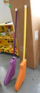 lot 241 image: GymO- Brand new box of 10 plasticfoam floor hockey sticks 42 inch and box of floor postsmarkers