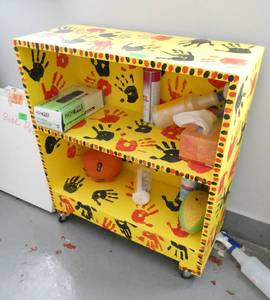 lot 244 image: GymO- Brightly painted wood shelf and contents