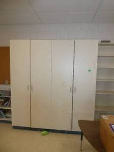 lot 289 image: Rm 115 - Bookcase 36x12x80 and two cabinets each 36x24x80 with contents