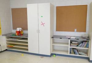 lot 290 image: Rm 115 - 2 short bookshelves 54x17x30 and 52x25x30 and one cabinet 36x24x80and all contents