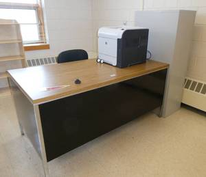 lot 294 image: Rm 115 - steel desk 30x60x29, chair, floor mat, file cabinet