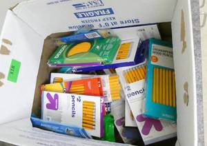 lot 318 image: Rm 114 - Box full of new pencils, magnet activity, etc