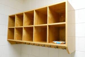 lot 352 image: Rm 111B - Room of furnishings, old time hat and coat cubby (24x48x15), table, stool,