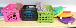 lot 427 image: Rm 105 - crates of cushions, clipboards, wobble discs