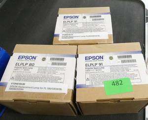 lot 482 image: Rm 102 - 3 Epson projector lamps ELPLP80 and 91
