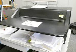 lot 519 image: Office - Sitstand keyboard monitor riser and 2nd monitor riser