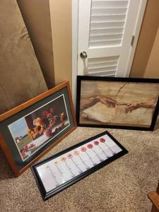 lot 242 image: Framed Wall Art Collection Featuring Florals and Hands of Creation