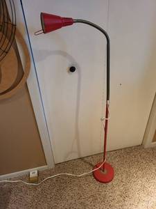 lot 247 image: Red Adjustable Gooseneck Floor Lamp with Clamp Shade