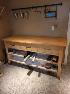 lot 256 image: Wood Workbench with Drawers and Shelves