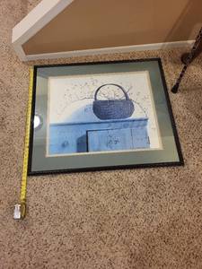 lot 261 image: Framed Pauline Eble Campanelli Print with Basket Design, 31x36 Inches