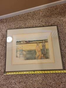 lot 263 image: Framed Art Print by Mary B. Brodlin Depicting Family in Wheat Field
