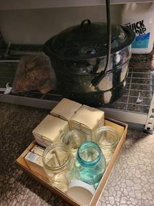 lot 267 image: Collection of Canning Jars, Lids, and Graniteware Pot