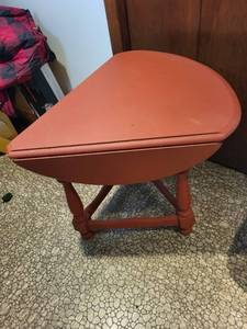 lot 276 image: Red Wooden Drop-Leaf Demilune Table