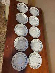 lot 290 image: Set of 10 Denby Made in England Porcelain Saucers with Brown Bands