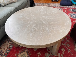 lot 2 image: Round Wood Coffee Table with Textured Finish, 42 Inch Diameter