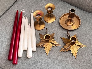 lot 16 image: Brass Candle Holders with Taper Candles Collection