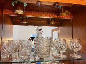 lot 51 image: Cut Crystal Barware Set with Decanters, Ice Bucket, Glasses