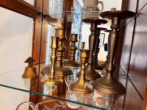 lot 53 image: Collection of 8 Brass Candlesticks and Small Brass Bell