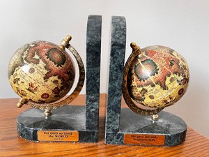 lot 70 image: Pair of Marble Globe Bookends with John 316 Plaques