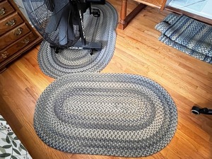 lot 73 image: Set of 2 Oval Braided Rugs 60in x 36in Gray Blue Tones