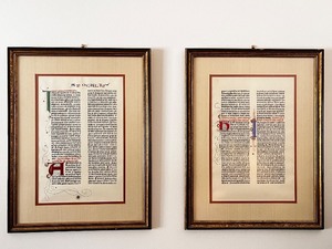 lot 74 image: Pair of Framed Illuminated Manuscript Pages in Latin Script