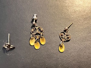 lot 90 image: Set of 3 Vintage Earrings with Yellow Accents and Red Case