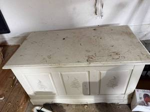 lot 411 image: White Painted Cedar Hope Chest with Fern Panel Front - Cedar-Lined Interior