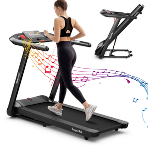 lot 28 image: Costway Folding Treadmill wPreset Programs Touch Screen VoiceAPPRemote Control - Black