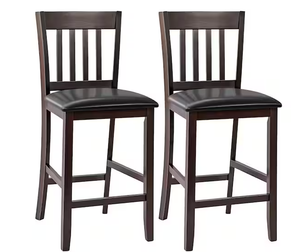 lot 40 image: Costway 39 in. Brown Low Back Wood Bar Stools Counter Height Chairs with PU Leather Seat Black (Set of 2)