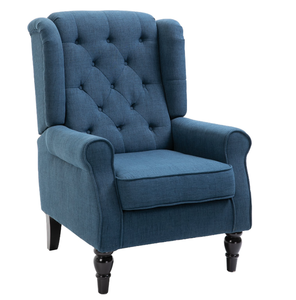 lot 46 image: HOMCOM Fabric Tufted Club Accent Chair with Wooden Legs, Blue