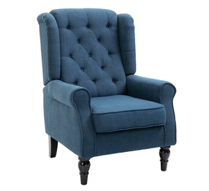 lot 76 image: HOMCOM Fabric Tufted Club Accent Chair with Wooden Legs, Blue