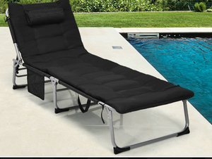lot 81 image: Costway 4-Fold Oversize Padded Folding Lounge Chair with Removable Soft Mattress-Black