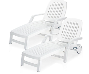 lot 88 image: Costway - Patio Lounge Chair Chaise Adjust Recliner Weather Resistant Wheel - White