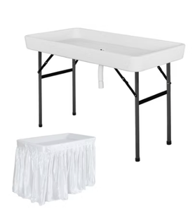 lot 158 image: Costway 4 Foot Party Ice Cooler Folding Table Plastic with Matching Skirt BlackWhite