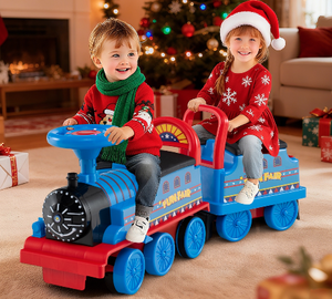 lot 165 image: Costway TQ10273US-NY 6V Ride-on Train 2-Seater with Carriage & Flashing LED Lights, Blue