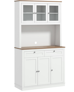 lot 169 image: HOMCOM 71 Kitchen Pantry Cabinet with Microwave Stand, Kitchen Hutch with 2 Drawers and Adjustable Shelves, White