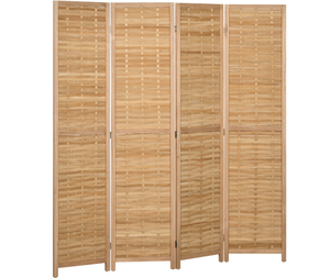 lot 173 image: HOMCOM Hand Woven Room Divider, 4 Panel Bamboo Folding Privacy Screen