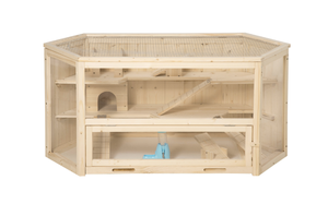 lot 177 image: PawHut Wooden Large Hamster Cage Small Animal Exercise Play House 3 Tier with Tray