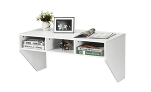 lot 350 image: Costway Wall Mounted Floating Computer Table Desk Home Office Furni Storage Shelf White