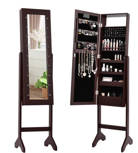 lot 372 image: Mirrored Jewelry Cabinet Armoire Organizer w LED lights-Brown