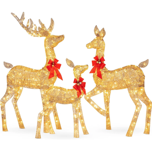 lot 379 image: 3-Piece Lighted Christmas Deer Set Outdoor Yard Decoration w 360 LED Lights, Stakes
