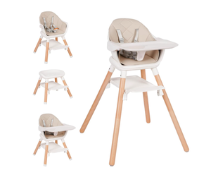 lot 386 image: Komcot High Chair, 6 in 1 Wooden Convertible High Chairs for Babies and Toddlers. Pink Beige