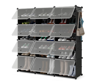 lot 387 image: Costway Portable Shoe Rack Organizer 12-Cube 48 Pair Shoe Shelf Storage Cabinet wHook Black
