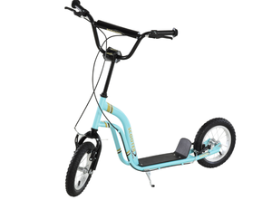 lot 394 image: Aosom Youth Scooter Front and Rear Caliper Dual Brakes 12-Inch Inflatable Front Wheel Ride On Toy For Age 5 - Blue
