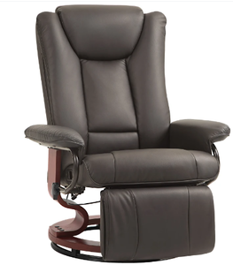 lot 5 image: HOMCOM Modern RV Recliner Chair, PU Leather Swivel Recliner Armchair with Footrest for Living Room, Brown