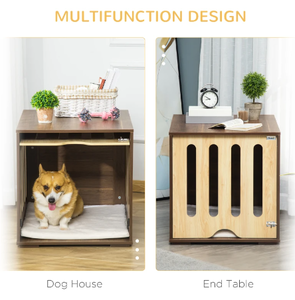 lot 7 image: PawHut Furniture Style Dog Crate End Table with Removable Door Panel, Dog Crate Bed with Foam Cushion, Safety Lock, Indoor Use, for Small & Medium Dogs, Brown
