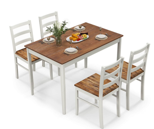 lot 10 image: Costway 5-Piece Dining Set Solid Wood Kitchen Furniture with Rectangular Table & 4 Chairs