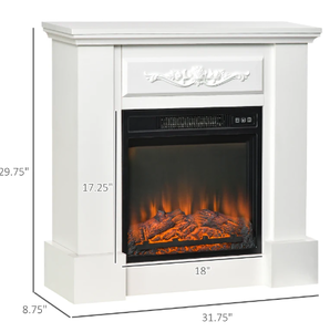 lot 13 image: HOMCOM 32 Electric Fireplace with Mantel, Freestanding Heater with LED Log Flame, Overheat Protection and Remote Control, 1400W, White