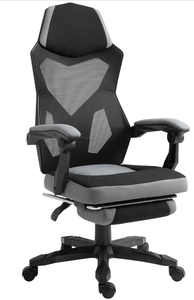 lot 17 image: Vinsetto Home Office Chair Adjustable Height Recliner with Retractable Footrest, Mesh Back - Gray