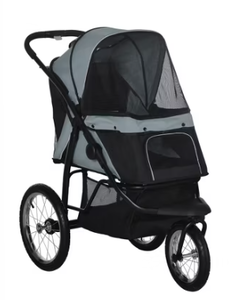 lot 23 image: PawHut Pet Stroller for Small Dogs and Medium Dogs, Foldable Cat Pram, Dog Pushchair with Adjustable Canopy, 3 Big Wheels